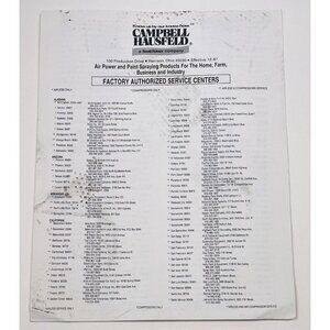 1987 CAMPBELL HAUSFELD Factory Authorized Service Centers BOOKLET Brochure ONLY